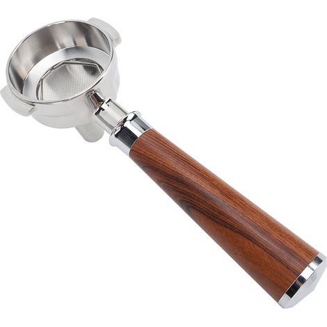 58-mm-Siebträger ohne Boden, Einzelöffnung, Edelstahl, stabiler Holzgriff, Modell A, Rosenholz (1/5)