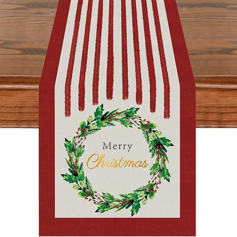 Chemin de table de Noël, nappe longue festive, imprimé style Noël, idéale pour la maison, la salle à manger, le salon, la table à manger et la table basse - 180 x 30 cm (polyester) - 6