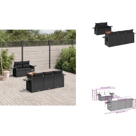 6-tlg. Garten-Sofagarnitur mit Kissen Schwarz Poly Rattan - Gartenmöbel Set - PE-Rattan Möbel - Outdoor Lounge - Esszimmergarnitur - Balkonmöbel (1/3)