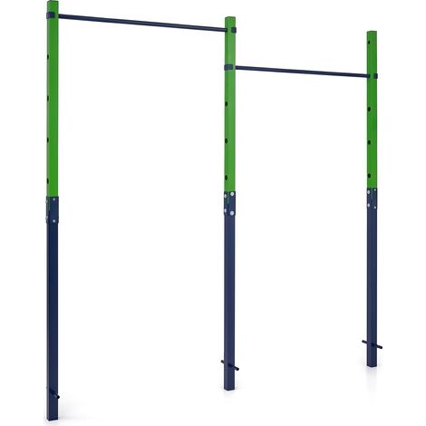 COSTWAY Barre de Traction Extérieure, Barre de Fitness Réglable en Hauteur sur 5 Niveaux, Protections Anti-chocs, pour Enfants Adolescents Adultes, pour Gymnastique Parc, 227 x 5 x 231,5 cm (Bleu) (1/5)