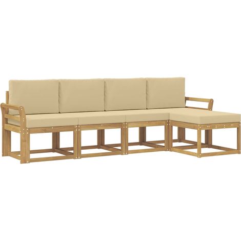 Conjunto de sofás de exterior con cojín 5 pcs y Beige vidaXL