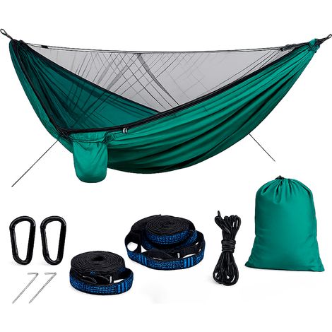 Amaca Da Campeggio Professionale Con Zanzariera Integrata E Moschettoni Per Giardino Trekking Backpacking Supporto 300 Kg 290 x 140 Cm Verde