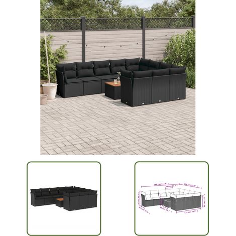 The Living Store 11-tlg. Garten-Sofagarnitur mit Kissen Schwarz Poly Rattan - Gartensortiment - Gartenmöbelset - Outdoor Möbel - Lounge Set - Esstischgarnitur (1/3)