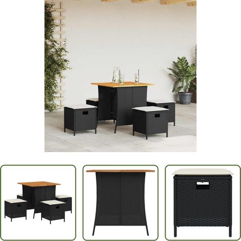 vidaXL Tabouret de jardin - Ensemble à manger de jardin coussins 5pcs noir résine tressée (1/5)