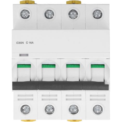 Disjoncteur miniature 4P 16A C16A, 400V basse tension, pouvoir de coupure 6000A, rail DIN, boîtier PA66 (1/5)