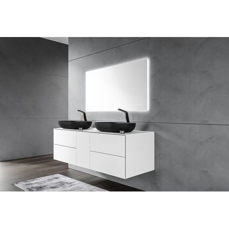 BERNSTEIN - Meuble suspendu MDF de salle de bain design avec tiroirs pour vasque à poser - Blanc - 140x52x48cm - ARCTIC 1400