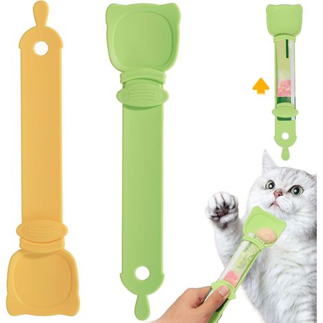 Cuillère-presse pour friandises pour chats avec curseur, distributeur coulissant pour sachets de purée ou friandises crémeuses à lécher (lot de 2) – Convient aux chiots et aux petits animaux. (1/5)