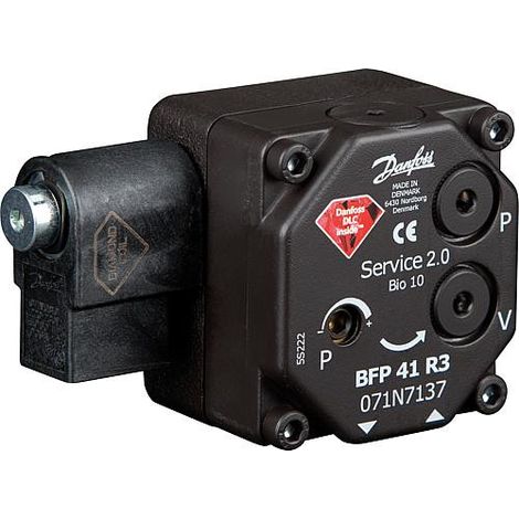 Danfoss – Pompe à fioul BFP 41 R3L LE-S – Débit 24 L/h – Électrovanne latérale – Régulateur à membrane – Filtre annulaire – Technologie DLC