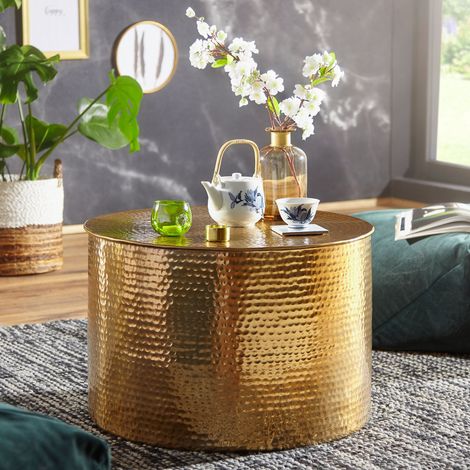 Table basse ronde 61x61x40,5 cm en aluminium doré (1/4)