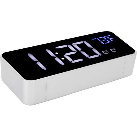 Réveil Numérique LED avec Thermomètre, Snooze et Charge USB - Décoration Bureau ou Chambre Argenté (1/5)