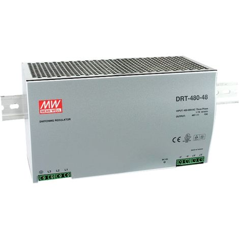 MeanWell DRT-480-48 Alimentatore 48V 10A 480W Per Barra Guida DIN Rail Ingresso 380V 3 Fasi Trifase