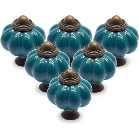 Lot de 12 boutons de porte en céramique Boutons de tiroir bleu sarcelle, boutons de placard vintage en céramique citrouille avec vis de montage, poignées de traction de garde-robe antiques Boutons d'a (1/5)