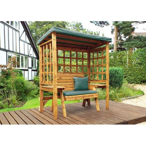 Wentworth Two Seat Arbour - W172 x D92 x H194 cm - Fully Assembled - Green Cushion and Sun Canopy Included