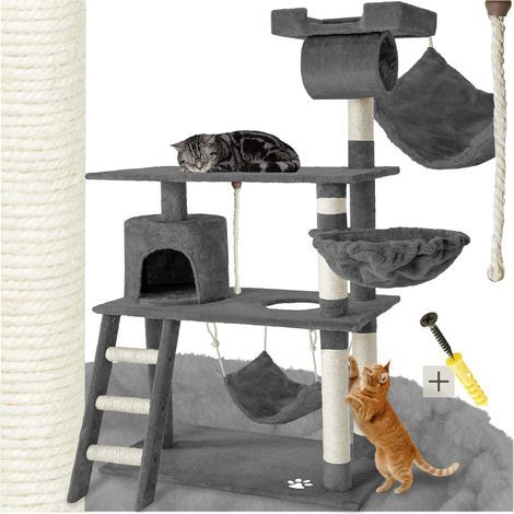 Katzenbaum, Turm 141 cm, Sisal, Tunnel, Korb, Leiter, Bett, Grau, für drinnen (1/5)