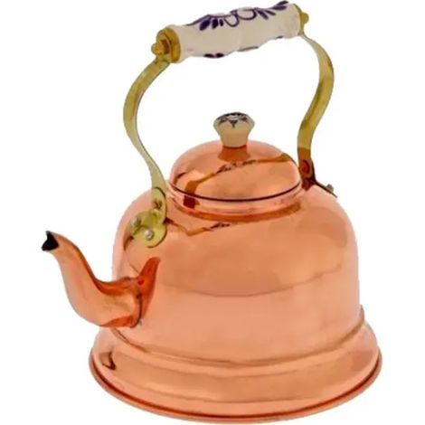 Bouilloire à thé en cuivre avec poignée en porcelaine, capacité 1,5 L, surface intérieure étamée, 155 mm x 180 mm
