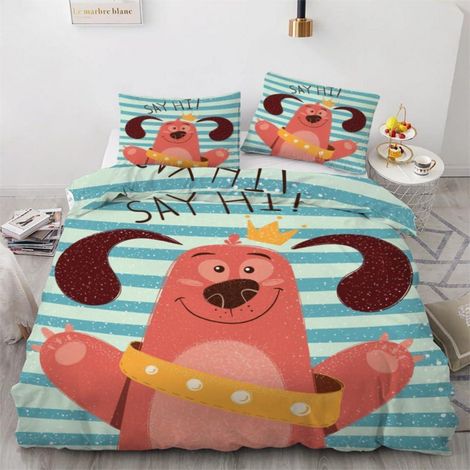 Bettwäsche-Set 155x220 cm 3-teilig Mikrofaser Dackel Motiv mit Reißverschluss