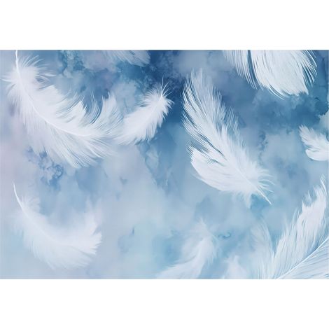 Papier peint mural plumes bleues art intissé grand format design intérieur salon chambre pas cher 150x105 cm