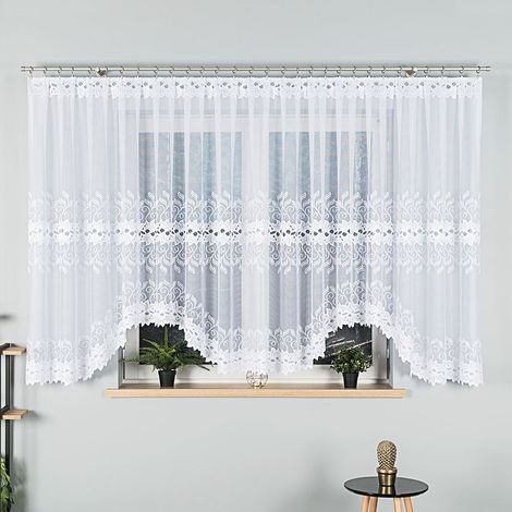 BASTIA - Cortina jacquard confeccionada con corte en la parte inferior - 500x160 cm - blanco (1/4)