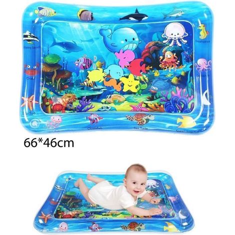 Tapis Eau Bebe Eveil, Tapis Sensoriel Bébé pour tout-petits 6646 cm, Cadeau Bebe Jouet Bebe 3 à 12 Mois, Bleu (1/5)