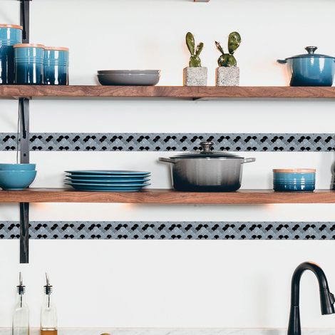 Frise adhésive autocollante Arboréa Zellige - Motif éventail gris bleuté - 5 cm X 300 cm - Décoration murale intérieure (1/2)