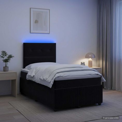 Lit boxspring LED avec matelas Noir 120 x 190 cm Velours (1/5)