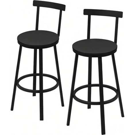 Set di 2 sgabelli da bar 65 cm in MDF e metallo nero con schienale e poggiapiedi - CHICFURN (1/5)