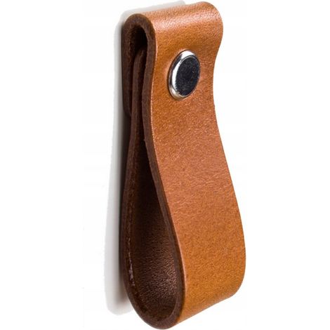 Pomo para mueble, cuero, tirador, color coñac, Black Tree + herrajes y tornillos (1/4)