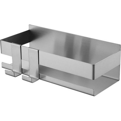 Cesta de ducha - Acero inoxidable 304, autoadhesiva, sin necesidad de taladrar, estante de baño con 2 ganchos, 22 x 9 x 7,5 cm (1/4)