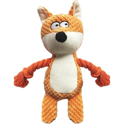 JeiibrZui Renard en velours pour chien - Taille moyenne - 1 pièce avec couineur et papier froissé - Jouet interactif à tirer à la corde pour chiens de petite et moyenne taille - Peluche douce (1/5)