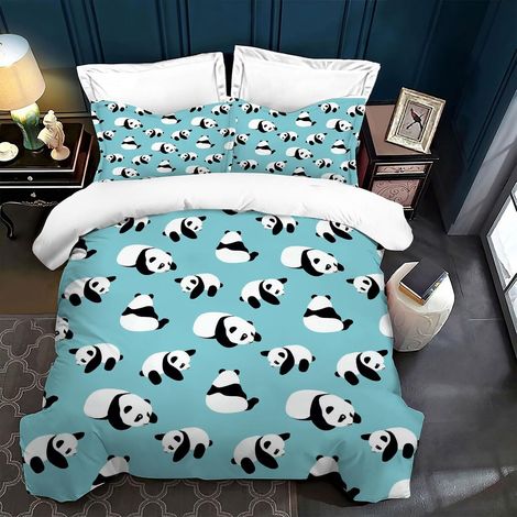 Literie Panda pour Enfants 135 x 200 cm, Housse de Couette avec Motif Panda et Bambou, Housse de Couette imprimée 3D sur Le thème des Animaux pour Filles et garçons (220 x 240cm,A) (1/5)