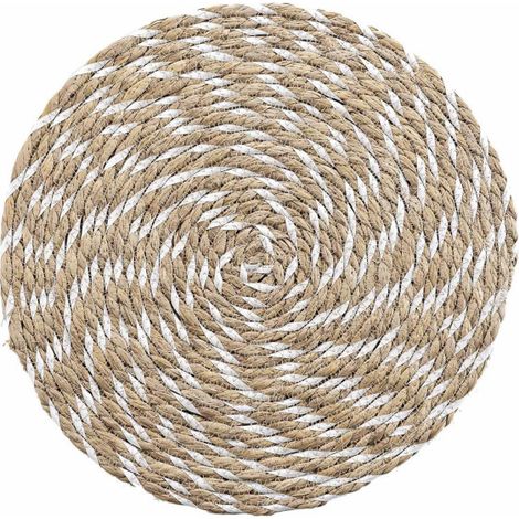 Set de Table Rond en Paille "Nala" 38cm Naturel & Blanc (1/3)