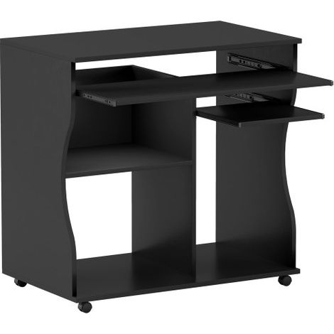 Table d'ordinateur Bureau à roulettes Table de Bureau avec tablette clavier, PC Table Noir 80 x 48 x 75 cm (1/5)