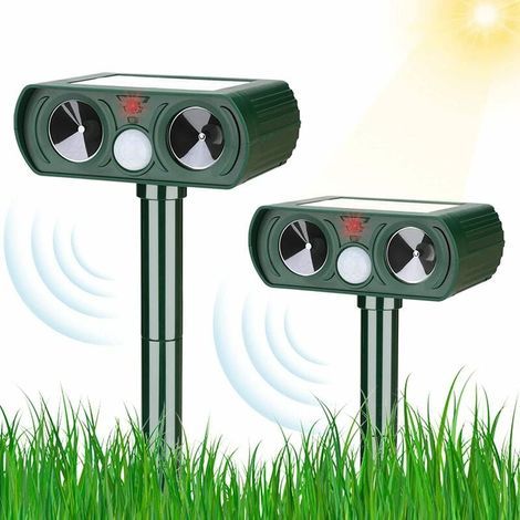 Repelente ultrasónico solar para gatos (2 unidades) con luz LED, resistente al agua, para gatos, perros y pájaros. (1/4)