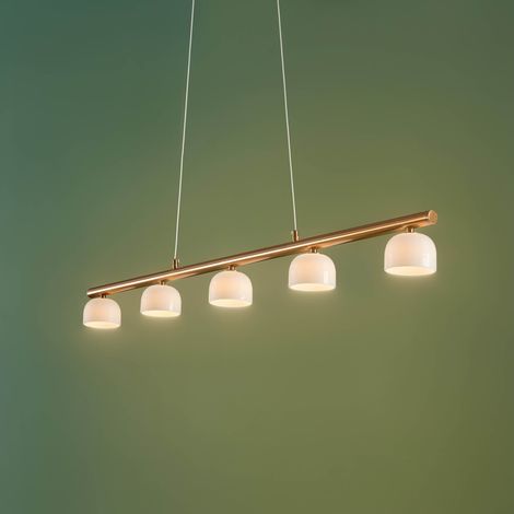 Longue suspension LED laiton avec 5 dômes en verre - Nysséa