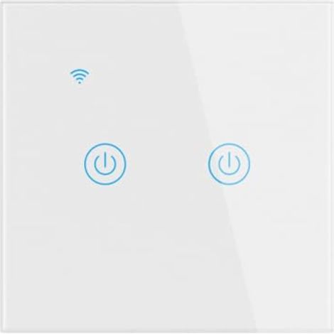 Wifi interrupteur mural intelligent, panneau tactile en verre, Compatible avec Alexa, Assistant Google, aucune ligne neutre nécessaire et ligne neutre nécessaire double Mode EU 10A (2 gang) (1/5)