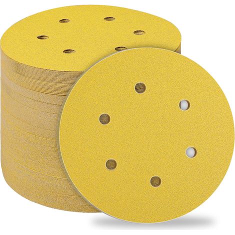 Disques Abrasifs 150mm 50 Pièces - Papier de Verre Ponceuse, Tampons de Ponçage Ronds 6 Trous, Grain 80 pour Poncer, Polir, Dérouiller - Adapté à Ponceuse Excentrique