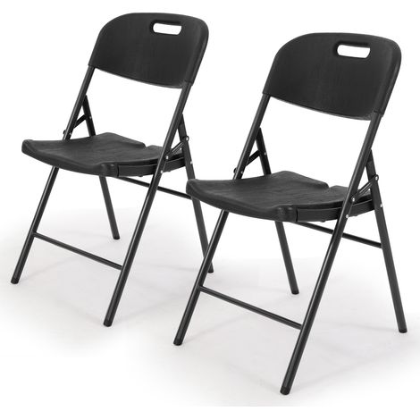 Klappstuhl Klappstuhl Set bis 150kg stabil faltbar Gartenstuhl Metall, 2er Set, Schwarz Holzoptik