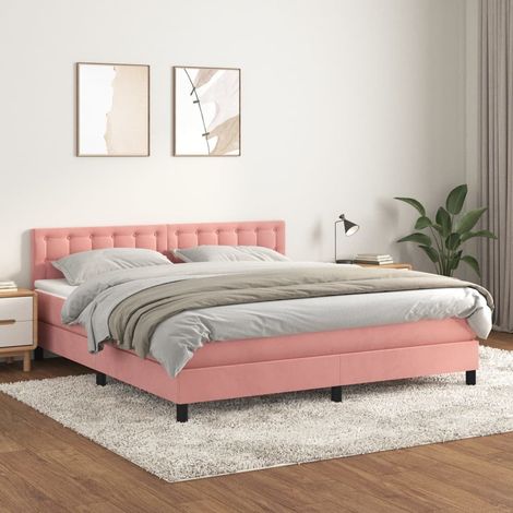 Lit double Lit à sommier tapissier avec matelas Lit Adulte Rose 180x200 cm Velours BVM73157 (1/5)