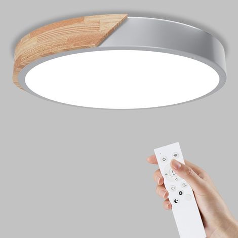 1 Plafonnier Bois,Dimmable 3000K-6000K,32W Led Télécommandé,IP54 Luminaire Moderne,Salon Chambre Couloir (1/5)
