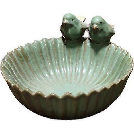 Mangeoire à oiseaux en céramique de 16 cm de diamètre, pot de fleurs ou mangeoire d'extérieur, support pour nourriture d'oiseaux pour la décoration de jardin (vert menthe) (1/5)
