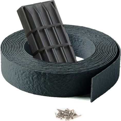 Jardinex – Bordure de jardin flexible 20 m – Plastique recyclé noir – Hauteur 12 cm – 20 piquets de 28 cm inclus – Résistante aux UV et sans entretien (1/5)