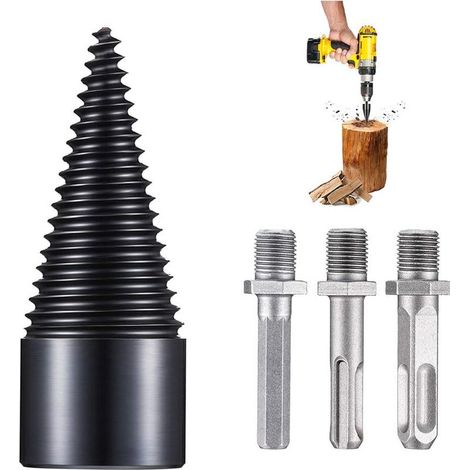 1 Foret à fendre le bois, cône à vis 42 mm, acier au carbone, tige hexagonale, 3 poignées, pour perceuse électrique, chauffage domestique (1/5)