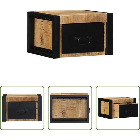Rangement chambre - Table de chevet 40x35x25 cm bois massif de manguier brut (1/5)