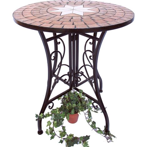 DanDiBo Tisch Mosaik Metall Mosaiktisch Ø 60 cm 12001 Gartentisch Mediterran Wetterfest Bistrotisch Beistelltisch Garten mit Naturstein