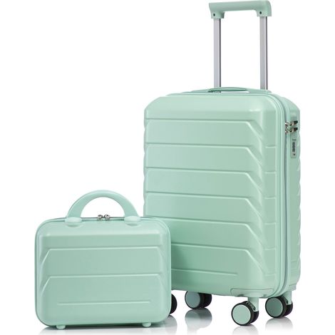 Valises à roulettes ABS 14" et 19" avec serrure à combinaison et trousse de toilette 14" vert menthe