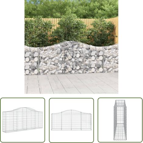 The Living Store Panier de gabions arqué 200x30x80/100 cm Fer galvanisé - Paniers De Gabions - Mur De Gabions - Clôture De Jardin - Décoration Jardin - Barrieres Jardin (1/5)