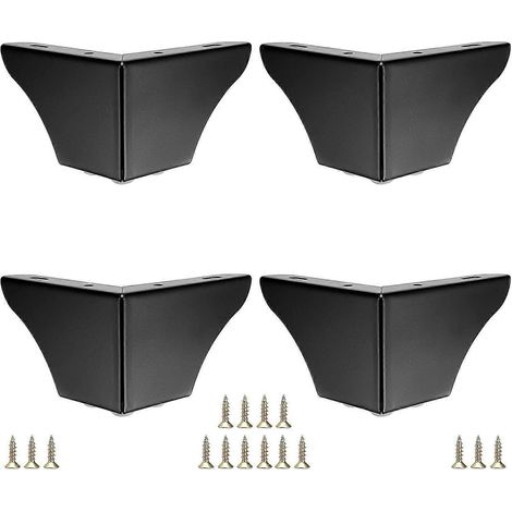 Quatre pieds de meubles en métal, pieds de canapé noirs de 7,6 cm, pieds de coiffeuse, pieds de repose-pieds, pieds de table basse, rehausseurs de chaises en métal, pieds triangulaires robustes en for (1/5)