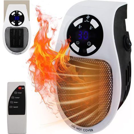 Mini electric radiator, wall-mounted radiator with remote control, 500W electric radiator, two speeds, thermostat and timer, white (1/5)