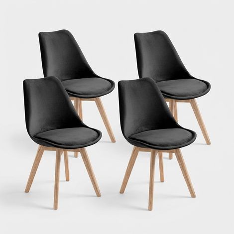 Set 4 sedie in velluto stile scandinavo da soggiorno cucina Smart Soft - Nero