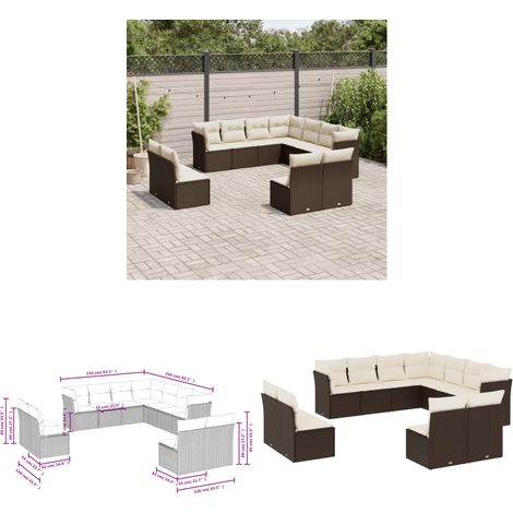 11-tlg. Garten-Sofagarnitur mit Kissen Braun Poly Rattan - Gartensorte - Gartenmöbelset - PE-Rattan Möbel - Outdoor Sofa - Lounge Set - Home & Living